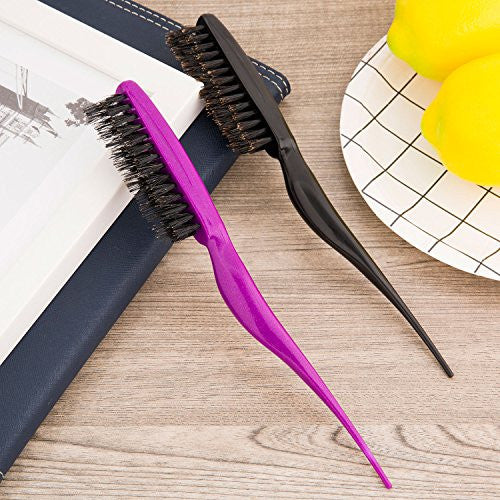 Frienda 2 Pieces Boar Bristle Brush Salon Comb Hair Teasing Brush (Fuchsia and Purple)