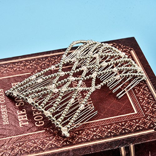 LOVEF 2pcs Fashion Magic Beaded Elasticity Double Hair Comb Clip Stretchy Women Hair Accessories