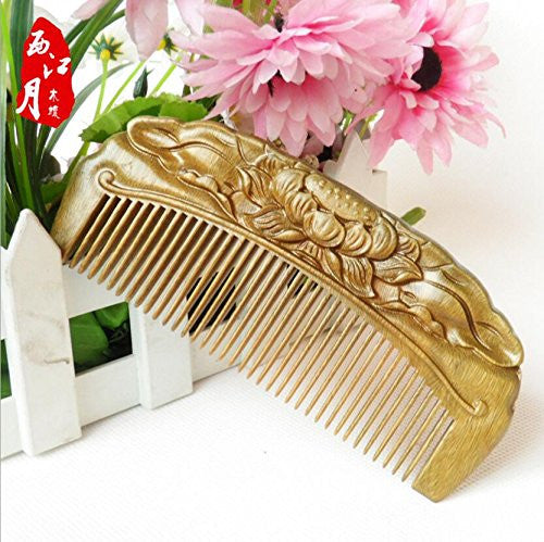 Handmade Carved Natural Sandalwood Hair Comb - Anti-Static Sandalwood Hair Comb Beard Brush Rake Comb Handmade Engraving Lotus