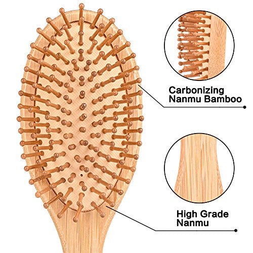 Hair Brush - ELVASEN 2 Pack Natural Wood Paddle Brush Detangling Scalp Bamboo Massage Hair Comb - Organic Wooden Bristle Cushion Hairbrush for Thick Curl Hair