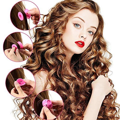 SIQUK 70 Pcs Silicone Hair Curlers Rollers Set Pink Hair Curlers including 35 Pcs Large Hair Rollers and 35 Pcs Small Magic DIY Hair Style Tools for Women and Girls(Bonus: 1 Pc Transparent Zipper Bag)