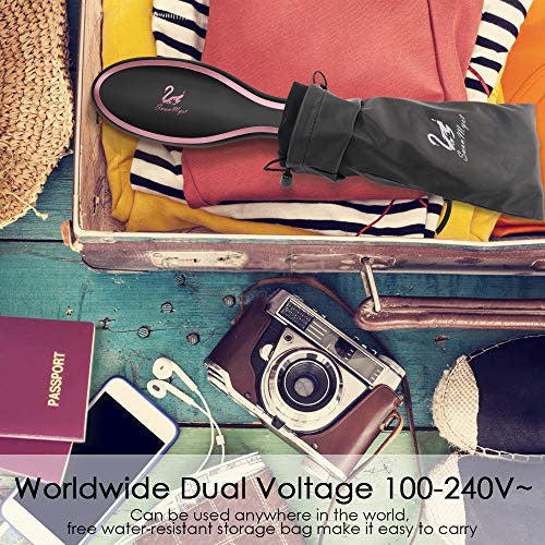 Hair Straightening Brush, SwanMyst Ceramic Ionic Hair Straightener Brush Iron with Auto Temperature Lock and Auto Shut-off Function, Universal Dual Voltage, Gift Water-proof Travel Pouch, Matt Black