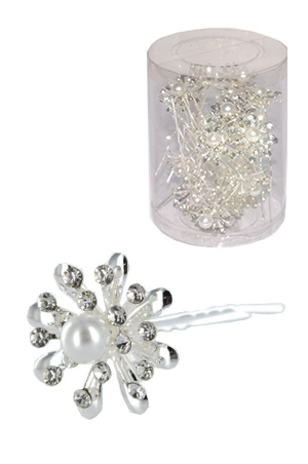 Stone Hair Pin (20/jar) 6731 Silver (Flower)- jar