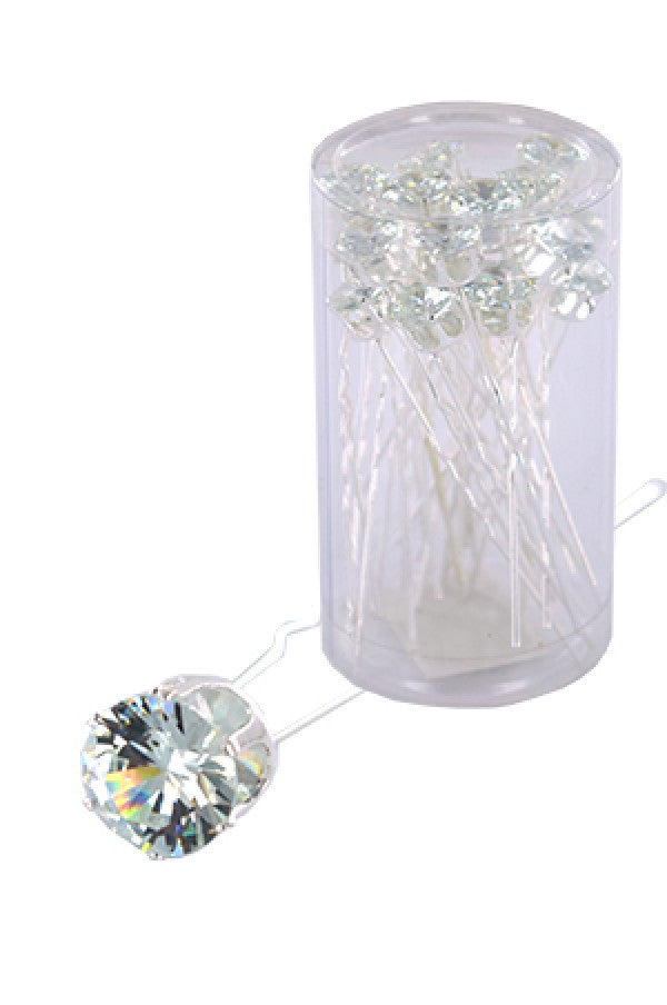 Stone Hair Pin (20/jar) 6737 Silver (Round)  - jar