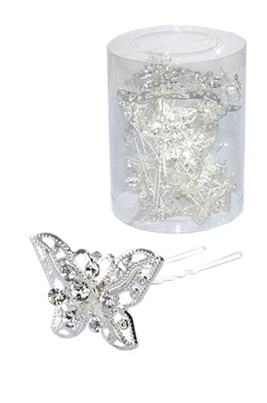 Stone Hair Pin (20/jar) 6739 Silver (Butterfly) - jar