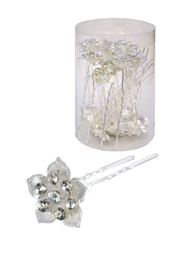 Stone Hair Pin (20/jar) 6741 Silver (Flower) - jar