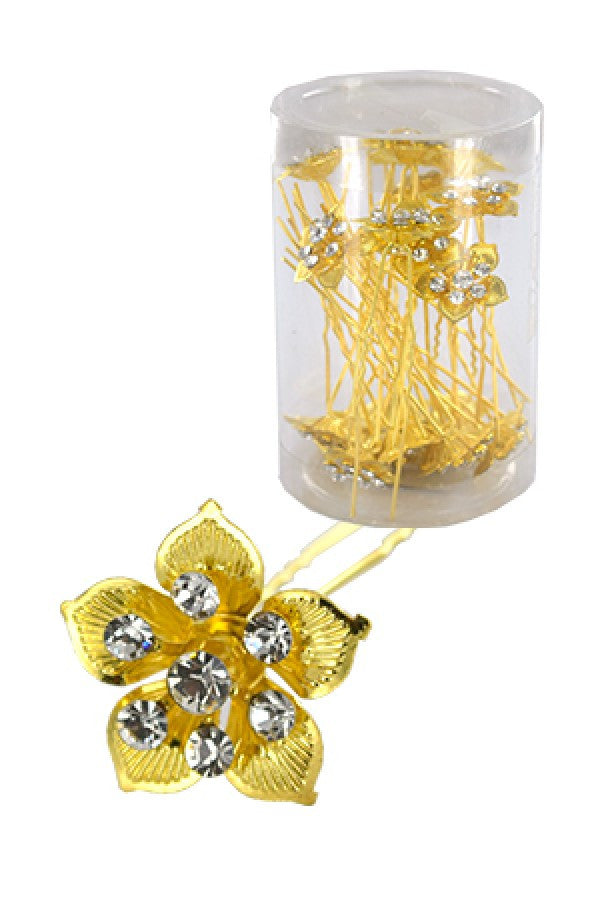 Stone Hair Pin (20/jar) 6742 Gold (Flower) - jar