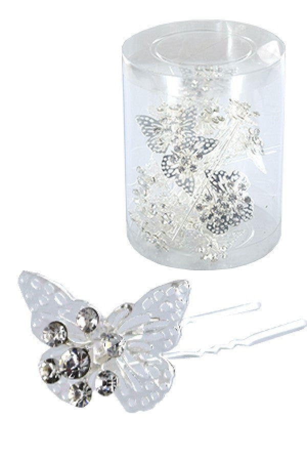 Stone Hair Pin (20/jar) 6743 Silver (Butterfly)  - jar
