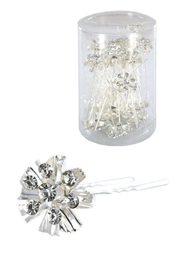 Stone Hair Pin (20/jar) 6747 Silver  (Flower) - jar