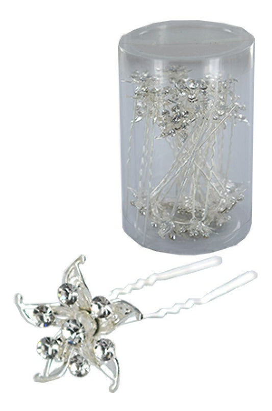 Stone Hair Pin (20/jar) 6749 Silver (flower)  - jar