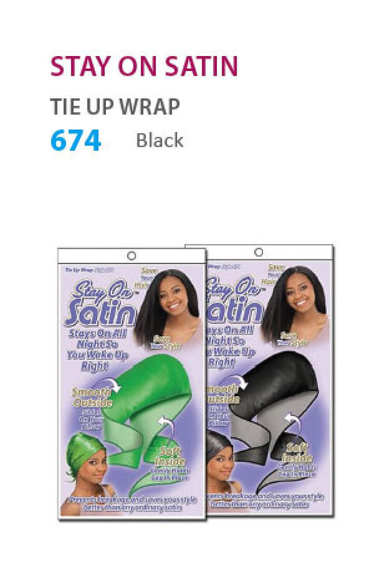 674 Stay on Satin Tie Up Wrap (Black) -dz