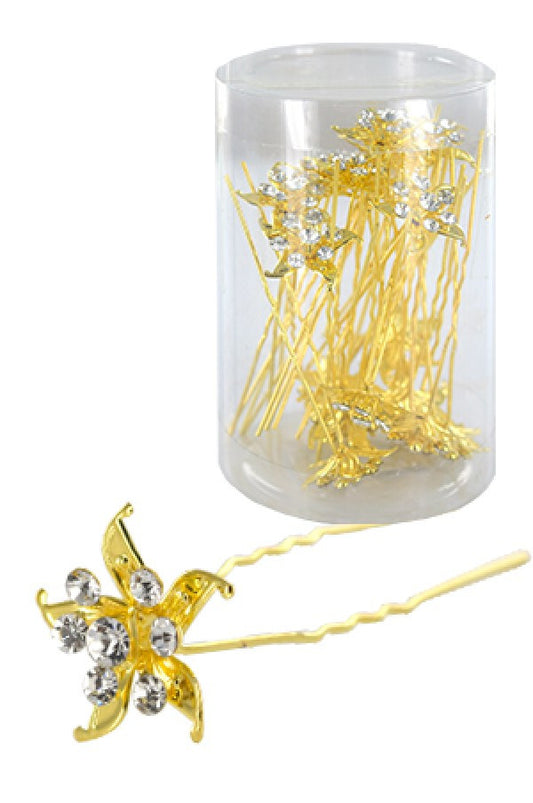 Stone Hair Pin (20/jar) 6750 Gold (flower) - jar