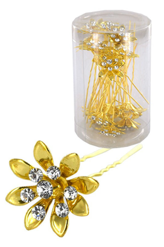 Stone Hair Pin (20/jar) 6752 Gold (flower) - jar