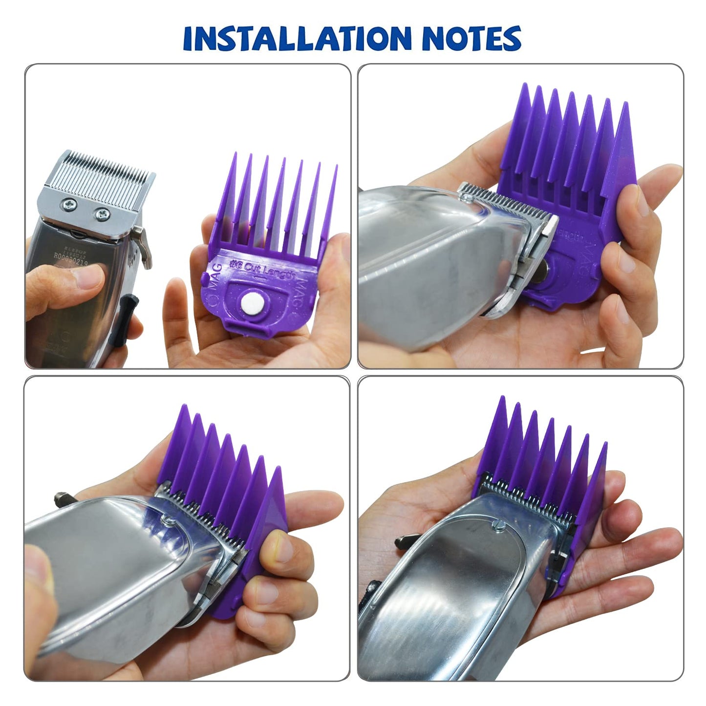 Magnetic Clipper Guards Guide Comb 10pcs Set Compatible with Andis Master Hair Clippers Purple