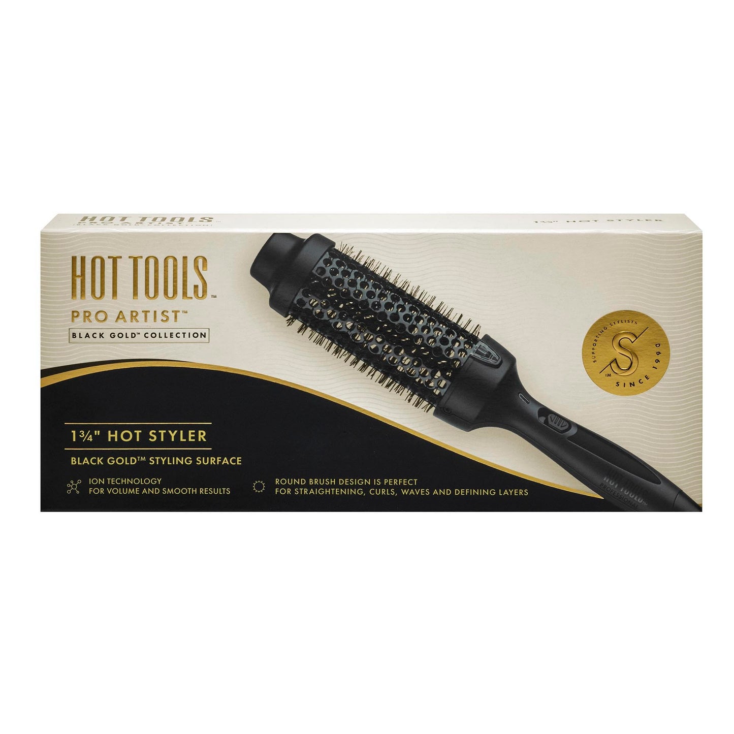 HOT TOOLS Pro Artist Black Gold Hot Styler, 1 ¾” | Effortlessly straighten, curl and More (Black)