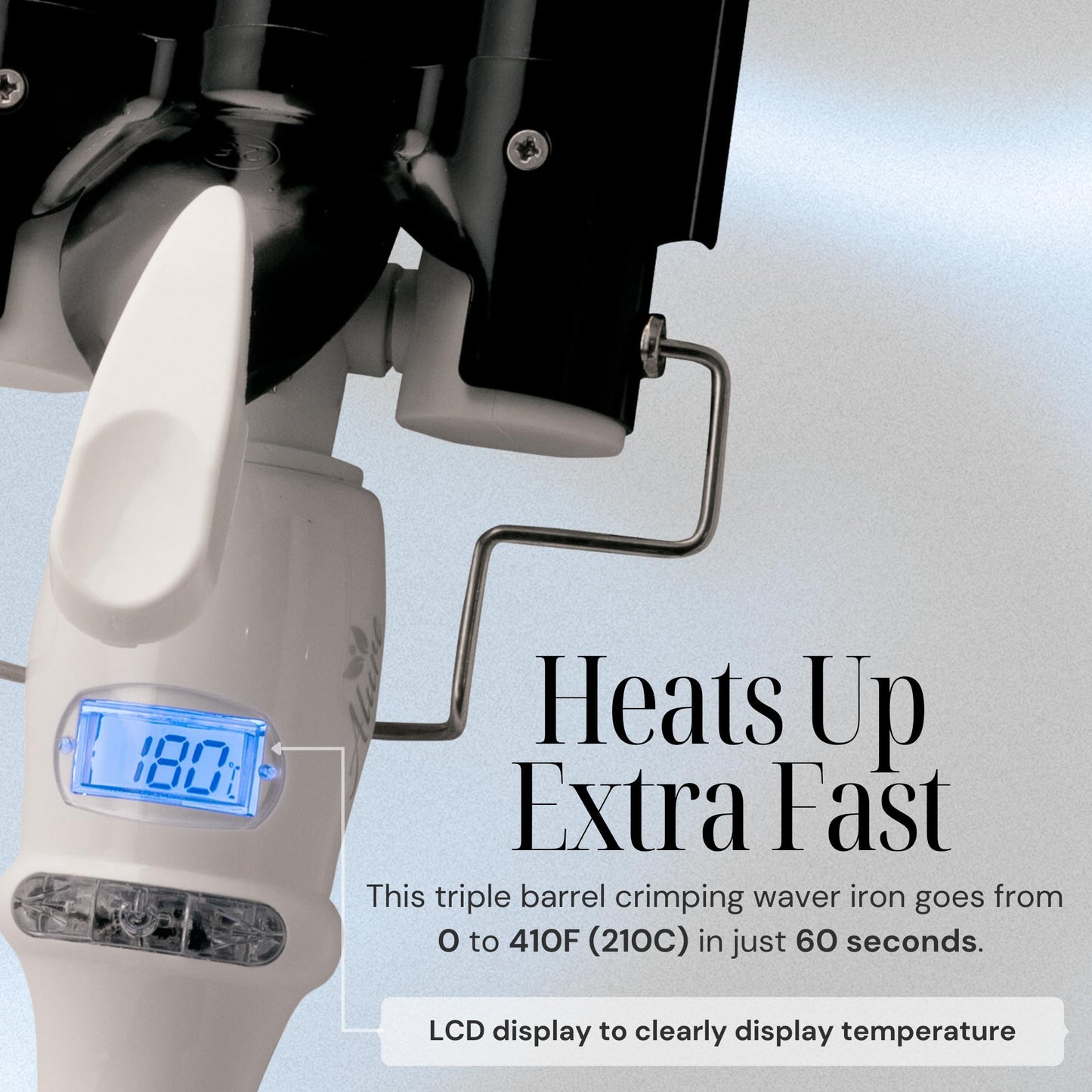 Alure Three Barrel Hair Waver/Crimper with LCD Temperature Display in Celsius - 1 Inch Ceramic Tourmaline Triple Barrels, Dual Voltage Crimp Iron