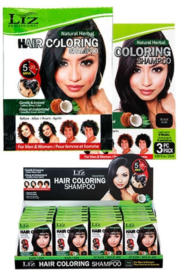 LIZ Professional Hair Coloring Shamp Black (0.85oz/25ml) 3pcs/pk -pk