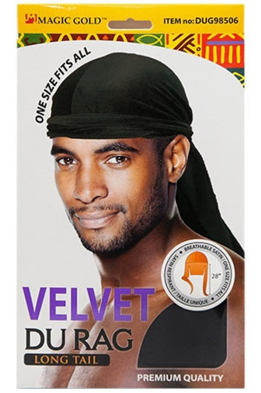 Magic Gold Velvet Durag Long Tail DUG98506 Black -dz