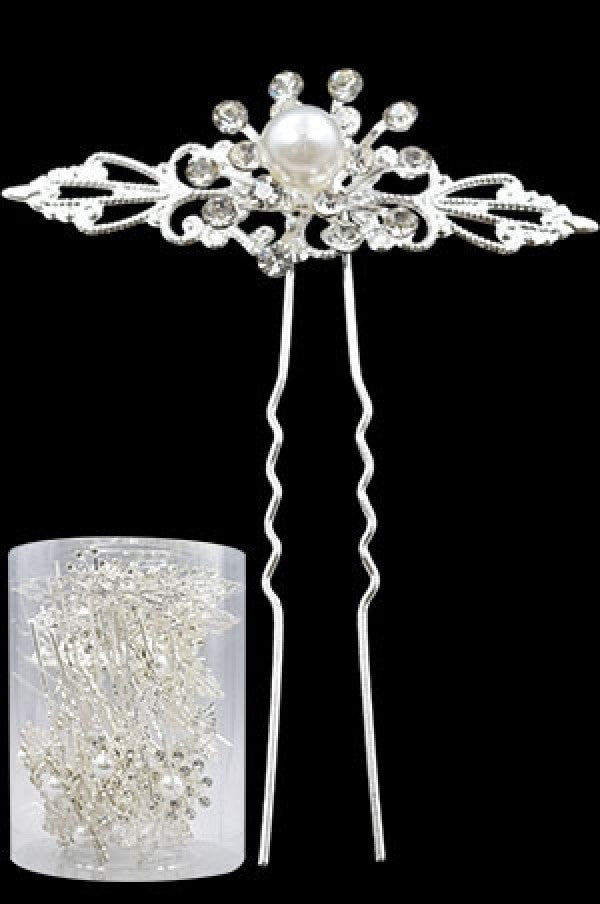 Stone Hair Pin (20/jar) 8896 Silver  - jar  (Flower)
