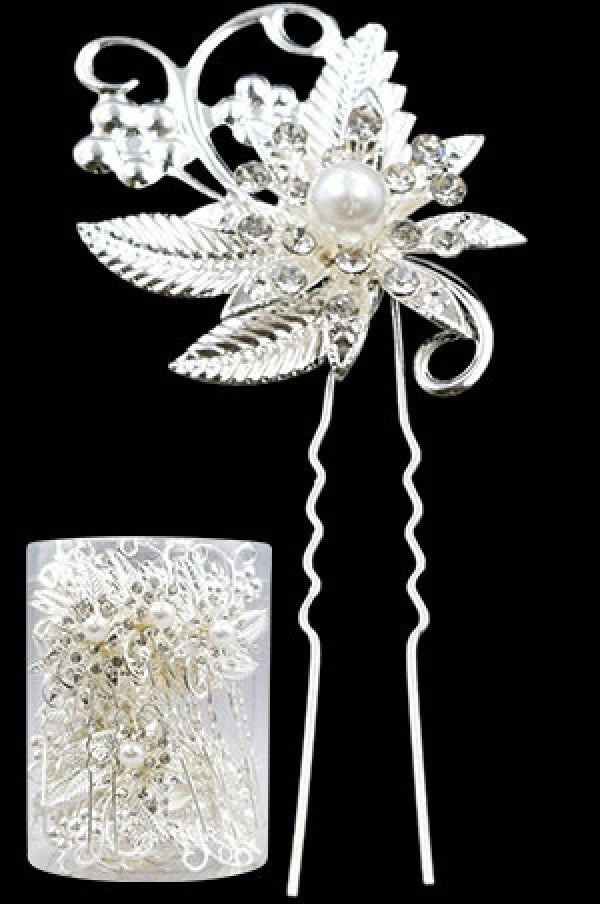 Stone Hair Pin (20/jar) 8897 Silver  - jar  (Flower)