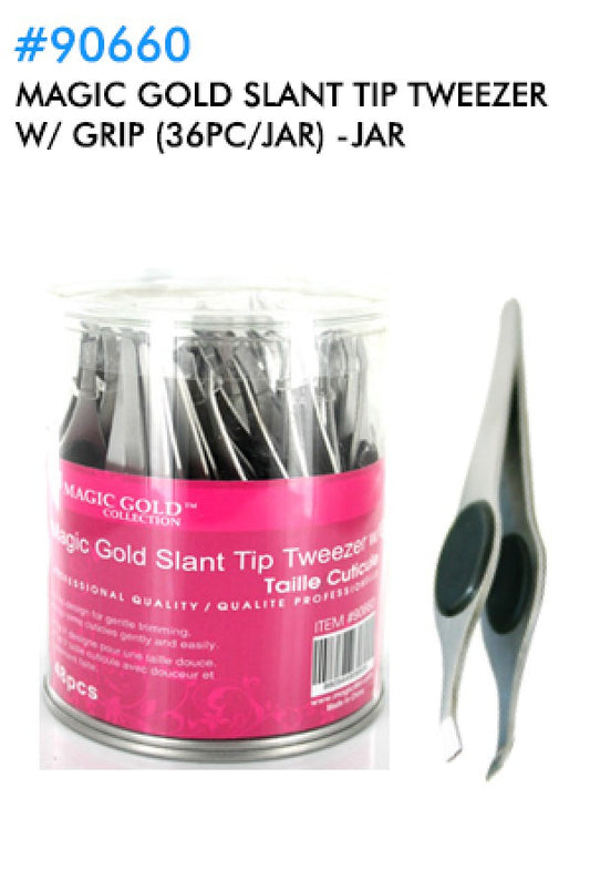 Magic Gold- Slant Tip Tweezer with Grip 90660 (36pc/jar)