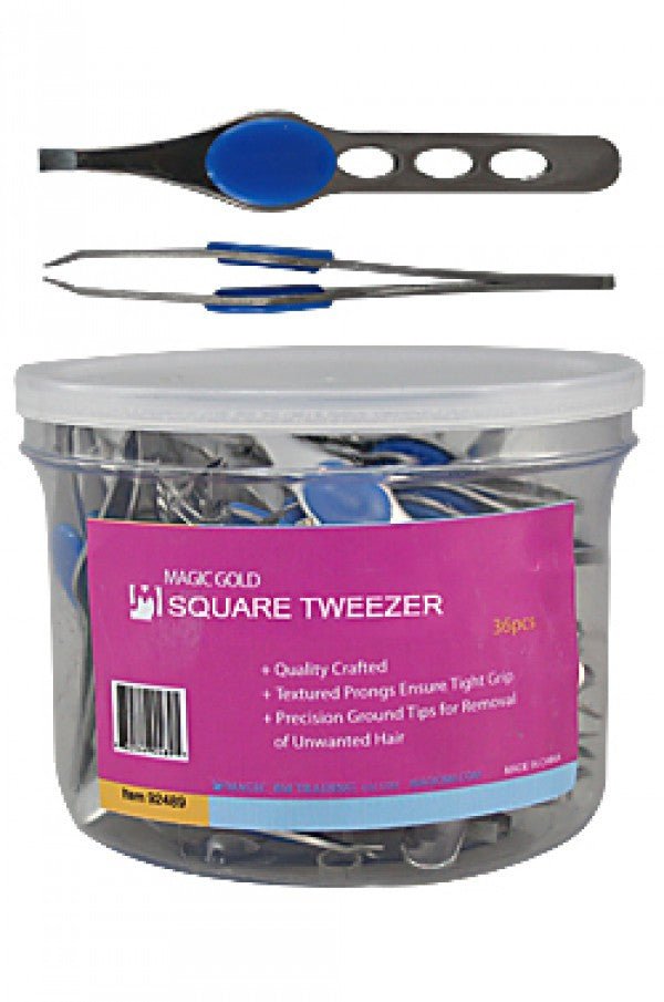 Magic Gold- Square Tip Tweezer w/Grip (36pcs/jar) 92489
