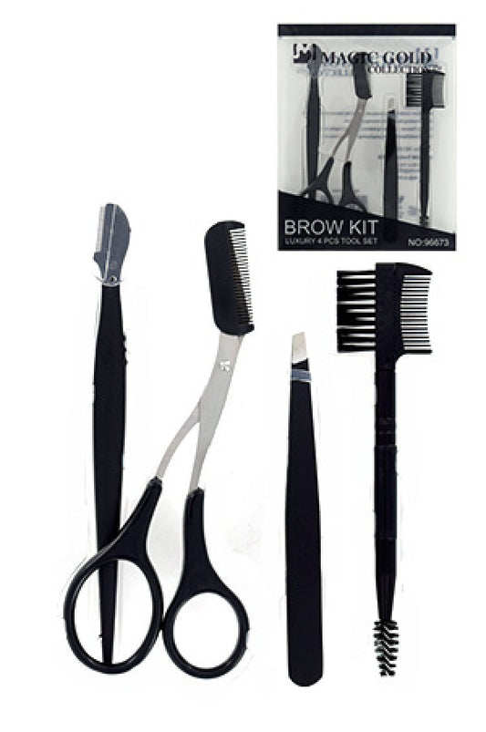 Magic Gold-96673 Eyebrow Kit 4pc/ Razor, Scissor, Tweezer, Brush, Comb)-set