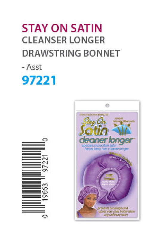 97221 Stay on Satin Cleaner Longer Draw string Bonnet (Asst) -dz