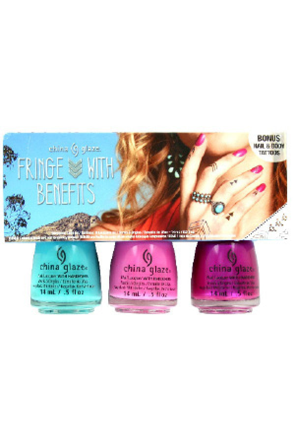 China Glaze-82656 Fringe With Benefits -3pc Set w/Tattoo Sticker (0.5 oz/14 ml)