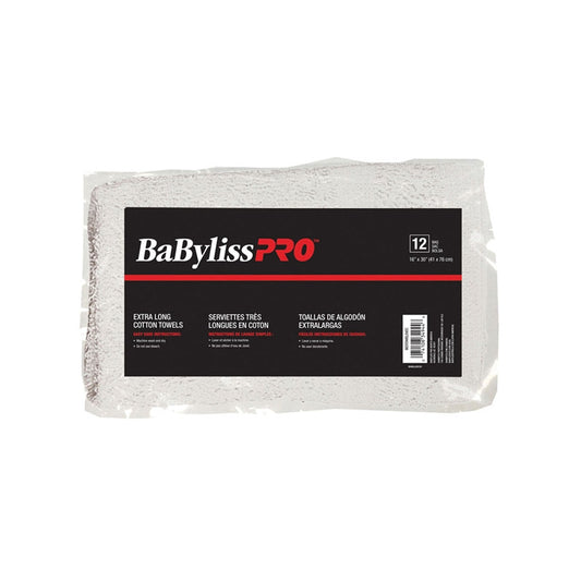 BaBylissPRO - 100% Cotton XL White Grey Stripe Towels - 12/bag