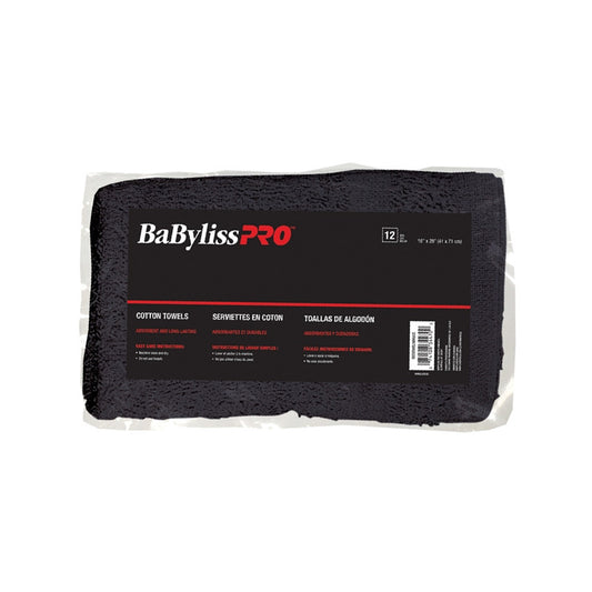 BaBylissPRO - 100% Cotton Towels - Black - 12/bag