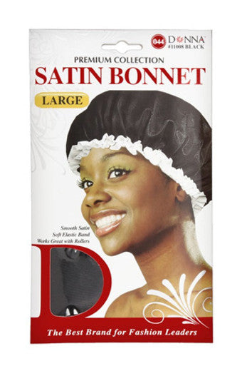 Donna-11008 Large Satin Bonnet (Black) -dz