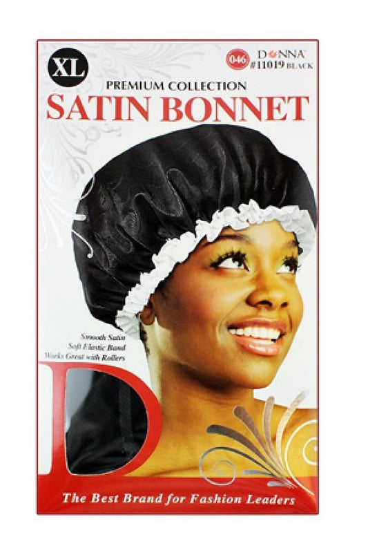 Donna-11019 X-Large Satin Bonnet (Black) -dz