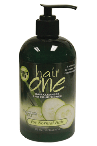 Hair One-2 Nettoyant et revitalisant pour cheveux Concombre/Aloès pour cheveux normaux (12 oz)