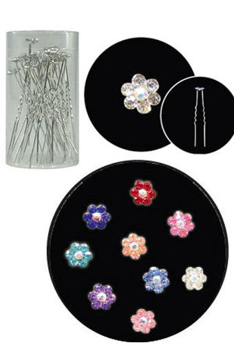 2968 Stone Hair Pin -Flower (20/jar)