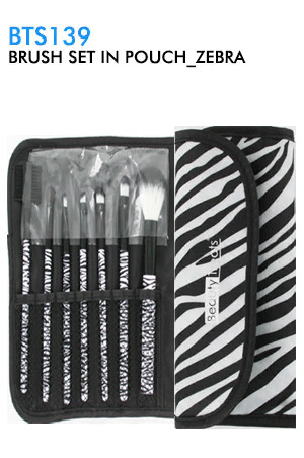 BTS139-53 Beauty Treats 7pc Brush Set in Pouch_Zebra - pc