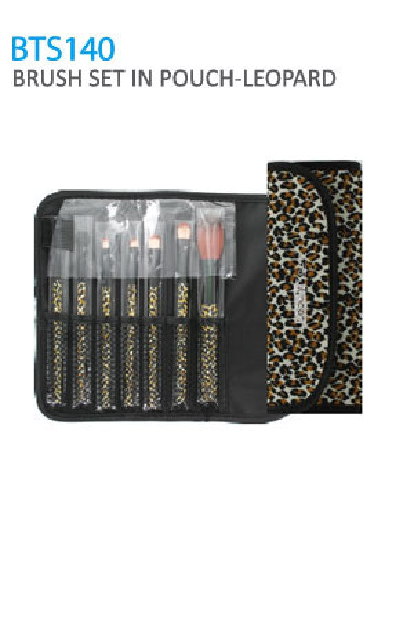 BTS140-54 Beauty Treats 7pc Brush Set in Pouch_Leopard - pc