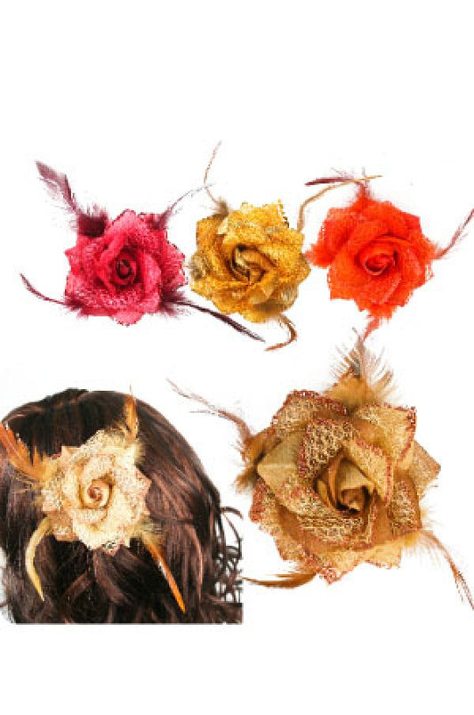 Flower Hair Clip 3in1 Flower 3013 ASST (with Feather) - dz
