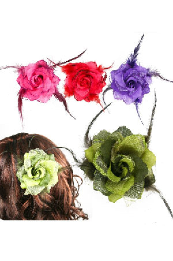 Flower Hair Clip 3in1 Flower 3014 ASST (with Feather) - dz