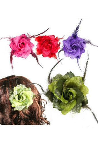 Flower Hair Clip 3in1 Flower 3014 ASST (with Feather) - dz