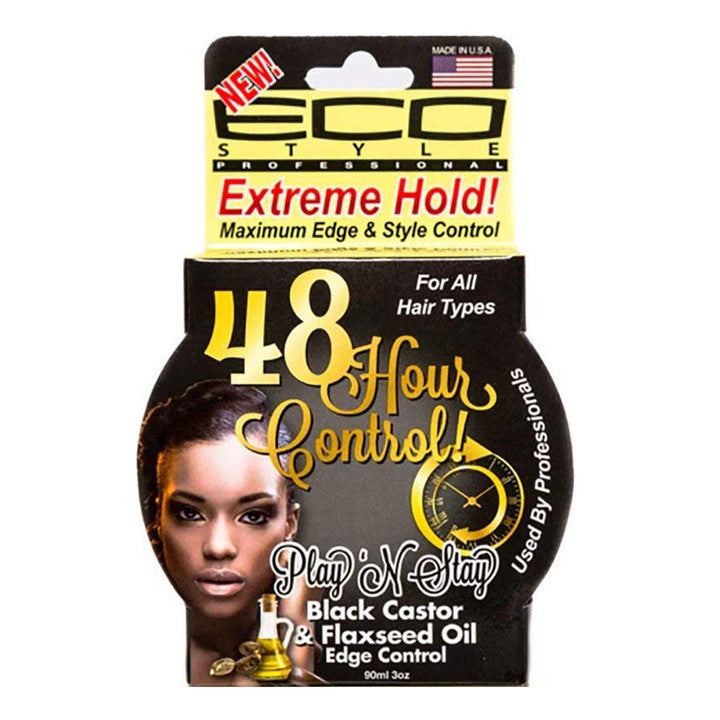 ECO PlaynStay 48 Hr Extreme Hold Edge Gel [Black Castor&Flaxseed Oil] (3oz)