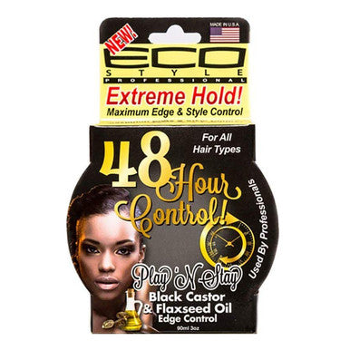 ECO PlaynStay 48 Hr Extreme Hold Edge Gel [Black Castor&Flaxseed Oil] (3oz)