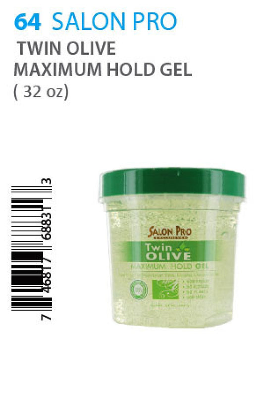Salon Pro-64 Twin Oilve Maximum Hold Gel (32oz)
