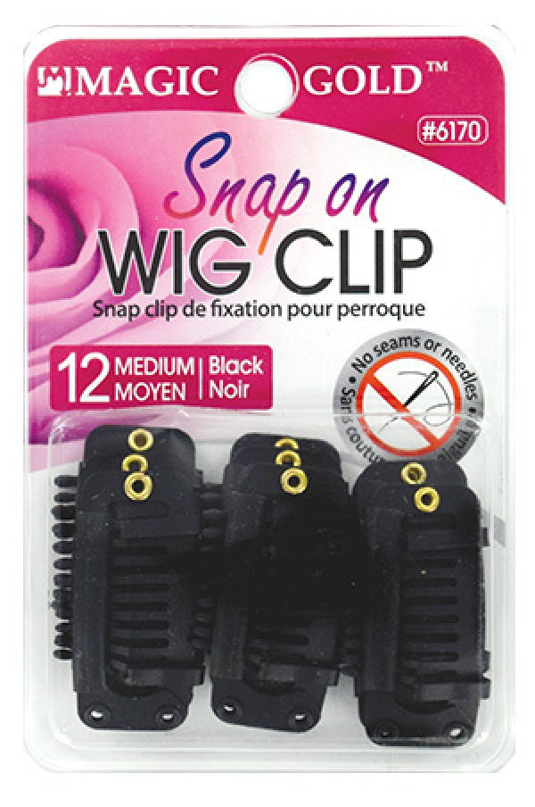 Magic Gold  6170 Snap on Wig Clip (M) 12pcs Black Card
