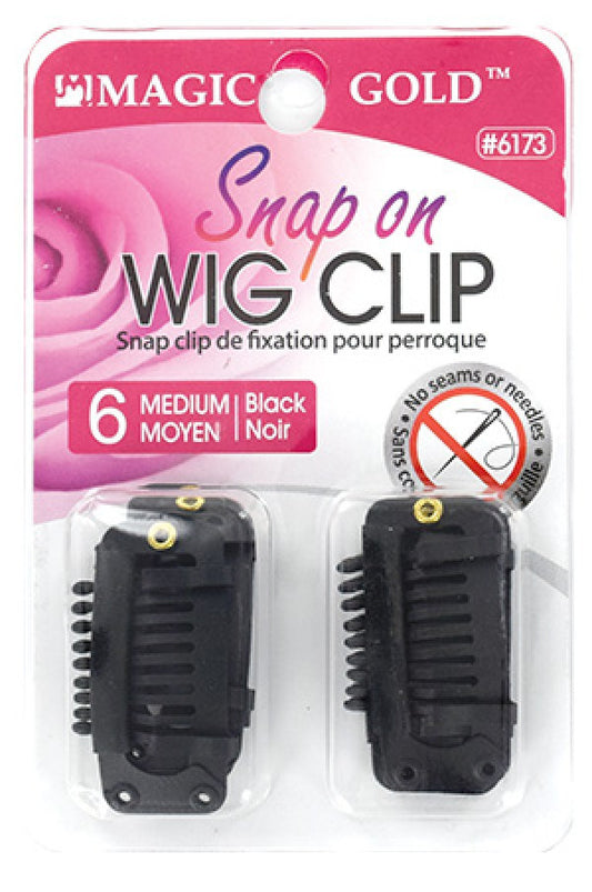 Magic Gold 6173 Snap on Wig Clip (M) 6pcs Black Card
