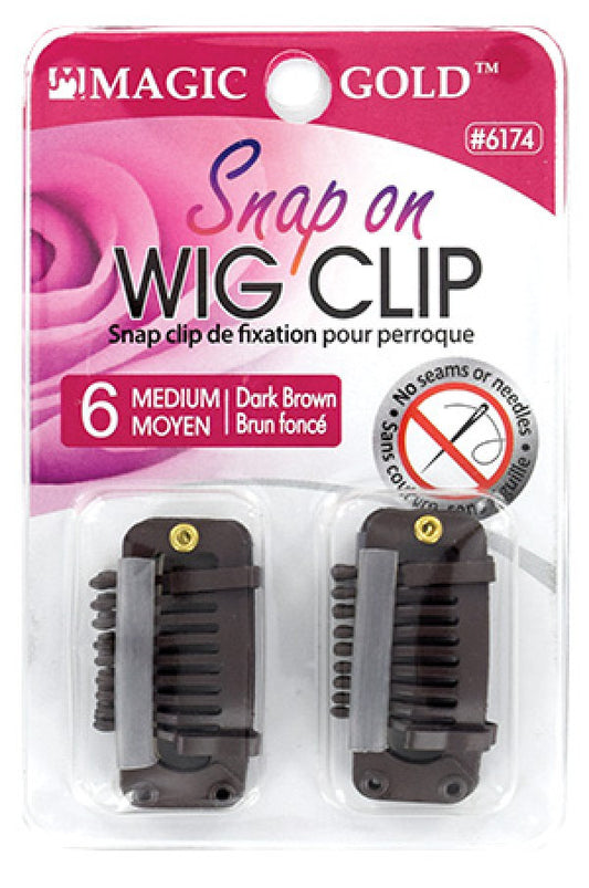 Magic Gold 6174 Snap on Wig Clip (M) 6pcs Dark Brown Card