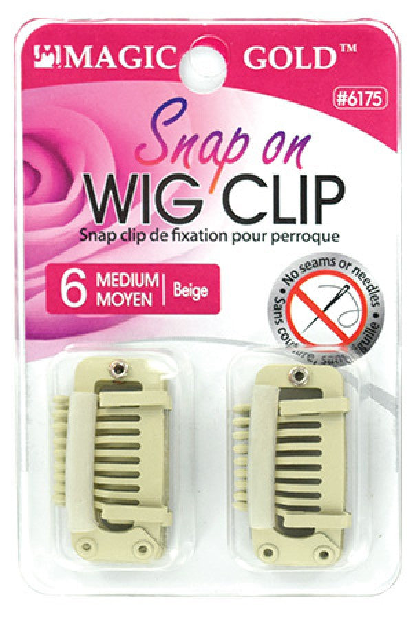 Magic Gold 6175 Snap on Wig Clip (M) 6pcs Beige Card